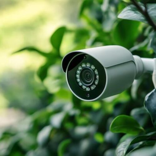 security-camera-watching-over-green-foliage-in-a-garden-setting-photo